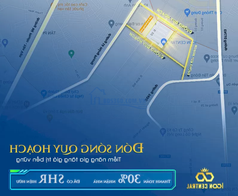 Đất nền Icon Central Dĩ An giá 2,5 tỷ cách TT hành chính Dĩ An chỉ 2km.