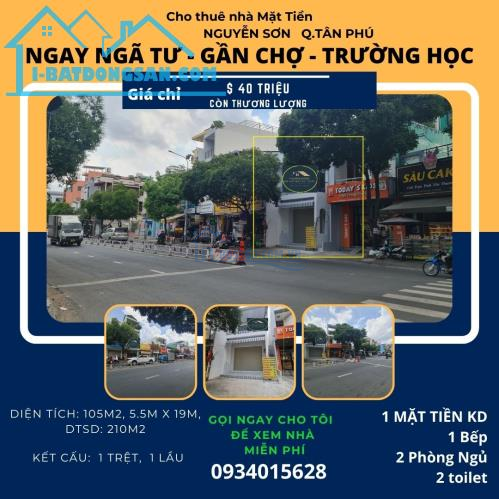 Cho thuê nhà mặt tiền Nguyễn Sơn 105m2, 1Lầu, NGAY NGÃ TƯ