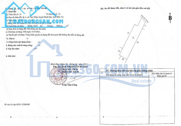 Bán đất vườn dừa, 6300m2, tại cù lao Tam Hiệp, Bình Đại, Bế Tre giá đầu tư