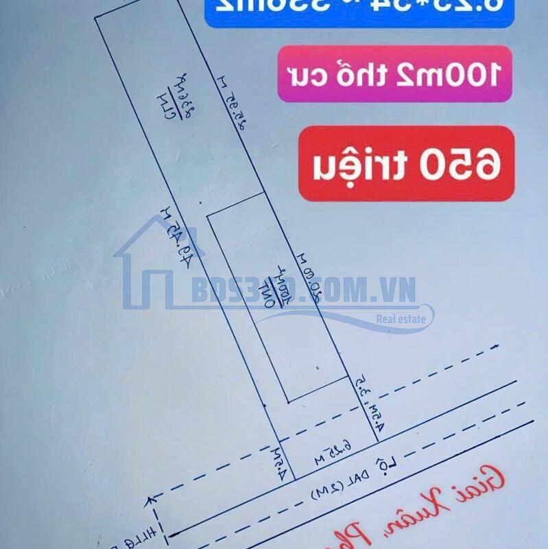 650tr - Nền Đẹp 336m2 Có 100 Thổ Cư, Cách Chợ Phong Điền 2,5km ~ 1,9tr/m2