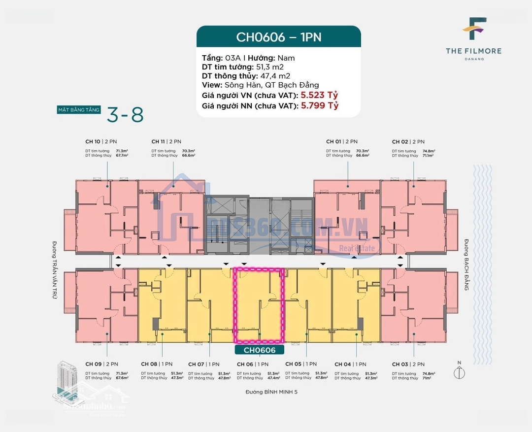 Bán Căn Hộ 1 Phòng Ngủ 51.3M2, View Sông Hàn, Phố Đi Bộ Bạch Đằng Tại Quận Hải Châu, Đà Nẵng