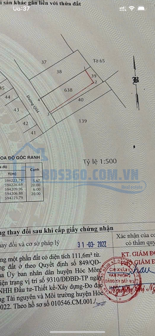 Bán Đất Thổ Cư 6X22M, Đường Tô Ký Vào 150M, Gần Ngã 3 Bầu Xã Thới Tam Thôn