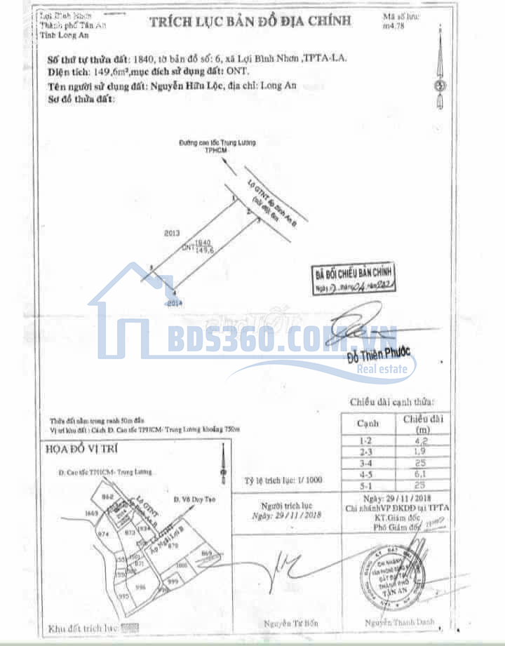 Đất Mt đường liên ấp, xã Lợi Bình Nhơn gần vành đai TP Tân An