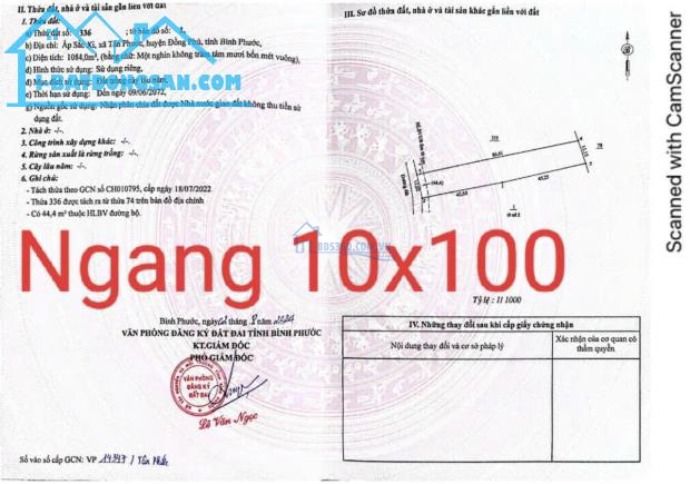 ĐẤT ĐỒNG PHÚ BÌNH PHƯỚC 10X100(1084M2) GIÁ :365 TRIỆU HẾT ĐẤT