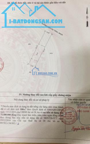 Bán đất Nguyễn Thị Tươi, Tân Bình, Dĩ An: 6,6 x 34, giá 3,55 tỷ.