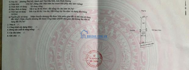 Chính chủ cần bán lô đất đẹp phường Phú Mỹ, tp Thủ Dầu Một, tỉnh Bình Dương