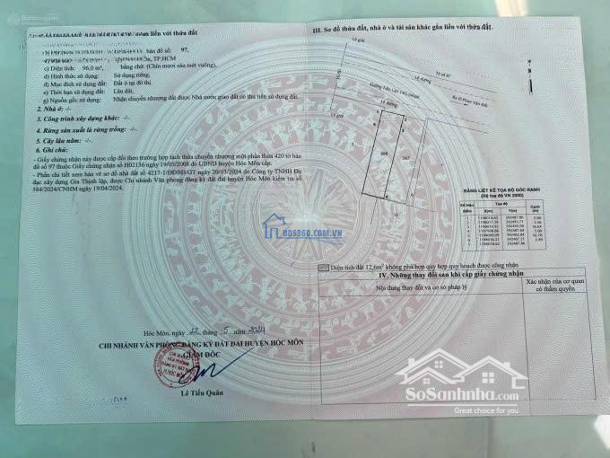 Bán Gấp Lô Đất Thổ Cư Ở Phan Văn Hớn, Bà Điểm 96M2 Giá Bán 1 Tỷ 550, Sổ Hồng Riêng
