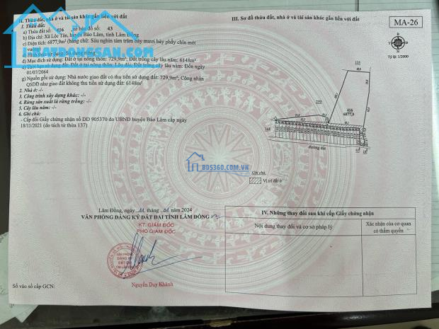 Bán đất Hồ Ngọc Lộc Tân 6800m2 có 729m2 thổ cư. mặt tiền 7,8m bám đường. Sát ngay hồ