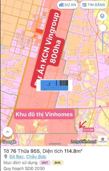 Gộp 50% giá bán đất nền Đá Bạc KCN Vingroup Châu Đức