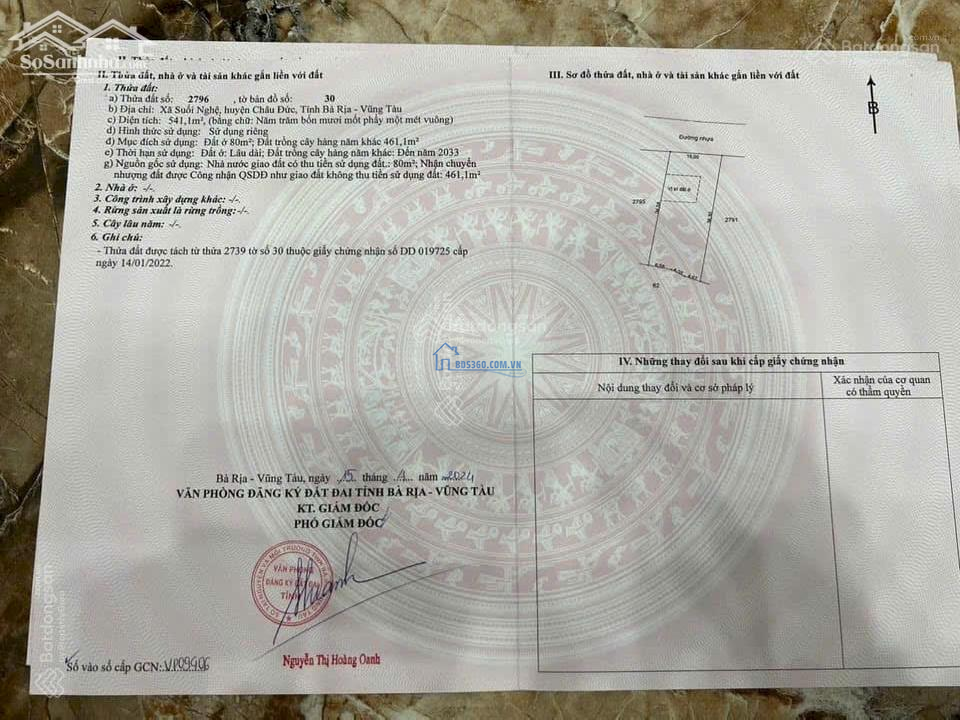 Cần bán đất mặt tiền đường nhựa có thổ cư Suối Nghệ, Châu Đức, BRVT